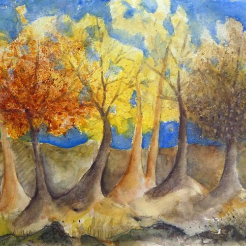 Herbstbäume vor blauem Himmel